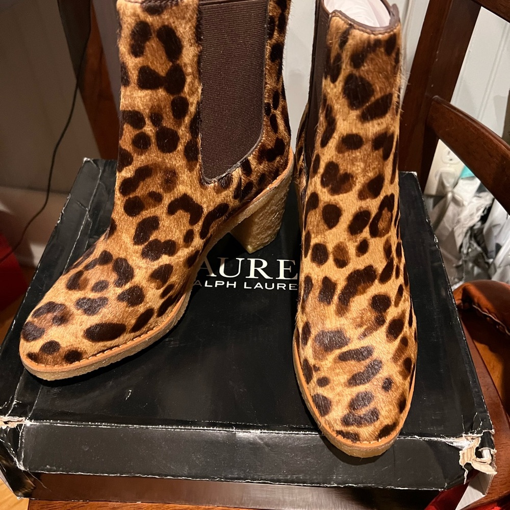 NWOT Lauren Ralph Lauren Leopard Print Heeled Boots Size 6.5